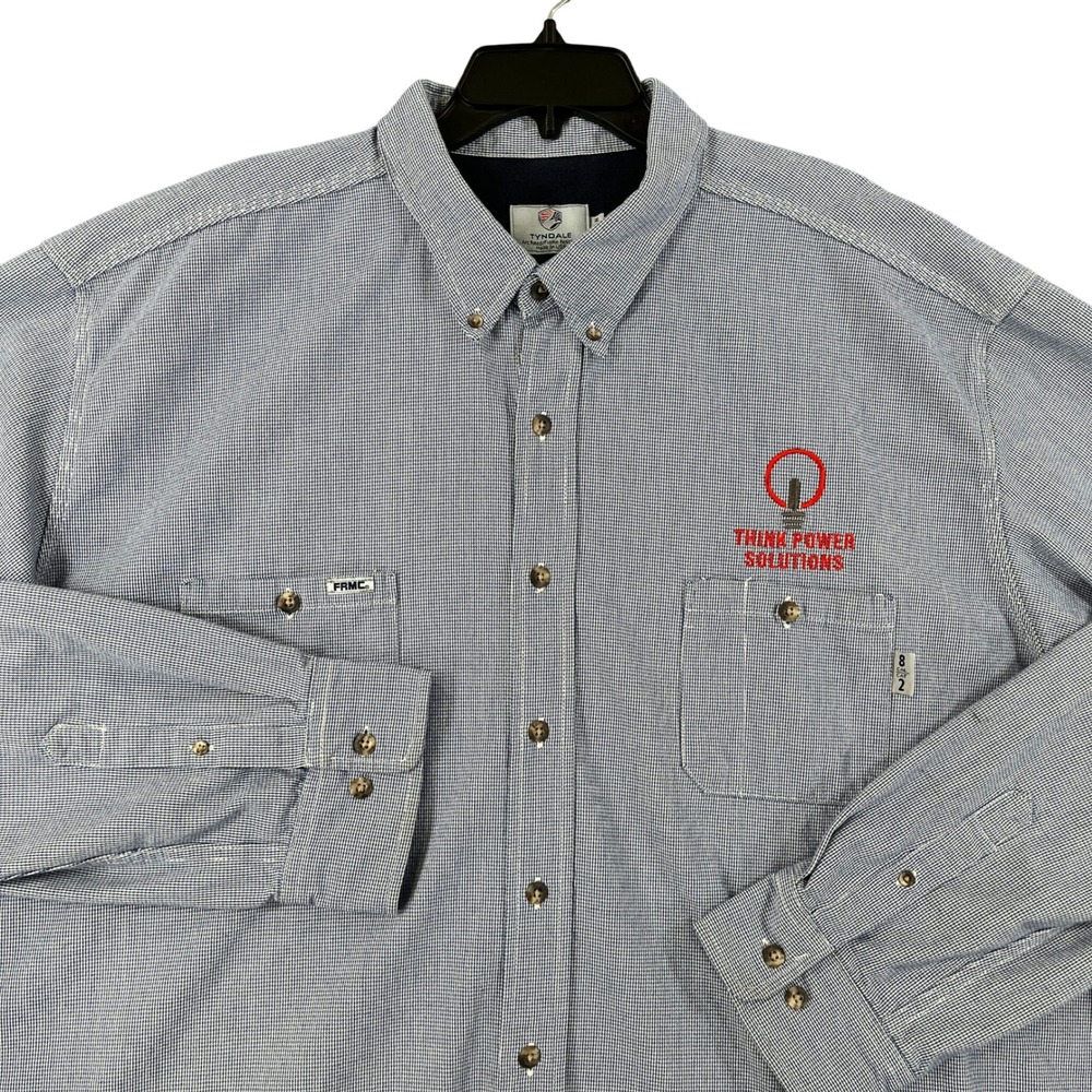 Tyndale FRMC Button Down Shirt Mens 4XL Blue Micro Check Flame Resistant Work